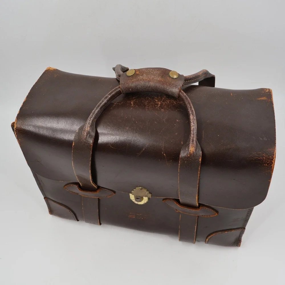 US Property Briefcase Leather Type VIII Brown Vintage Military Attache Bag 16in